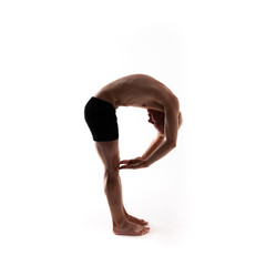 Yoga alphabet. The letter P formed by gymnast body