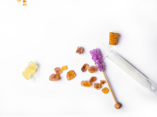 various types of sugar on white background