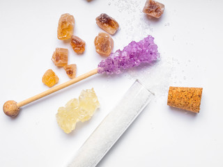 various types of sugar on white background