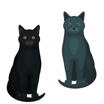 Cute cartoon cat vector illustration. Black and blue cats isolated on white background.