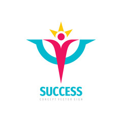 Success positive vector logo design. Human character concept sign. 