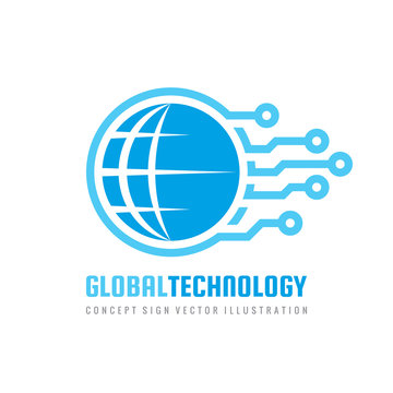Global electronic technology logo design. Computer network sign. Vector. 