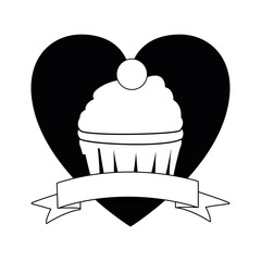 cup cake icon cartoon isolated black and white