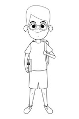 young boy with a book black and white