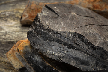 Raw Jet stone isolated on white background. Close up