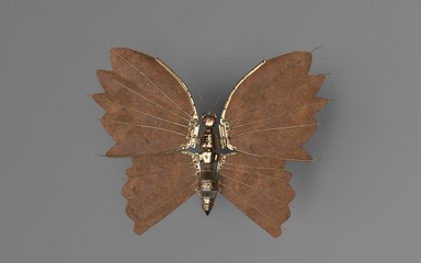 Steampunk butterfly copper ,3d ,render.