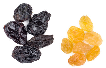 Raisins black and yellow isolated on white background