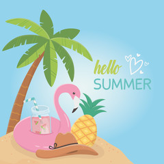 hello summer poster with flemish float icons