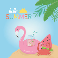 hello summer poster with flemish float icons