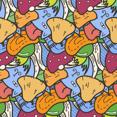 Cute seamless forest pattern with mushrooms. Nice for prints, design, colorings, cards, textile