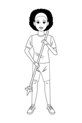 cleaning service person avatar cartoon character black and white