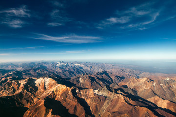 Fototapeta na wymiar Aerial view of the Andes mountain range on the border between Chile and Argentina
