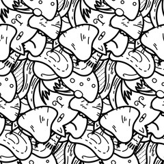Cute seamless forest pattern with mushrooms. Nice for prints, design, colorings, cards, textile