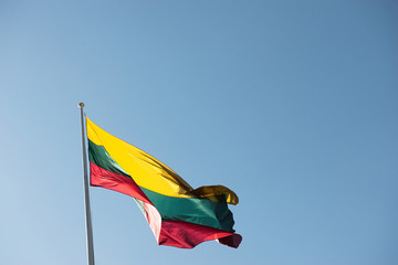 Lithuania Lithuanian national flag textile cloth fabric waving on the top