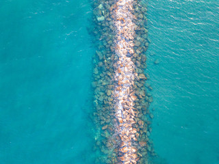 Aerial top down view on artificial reef close to the shore in Mediterranean sea