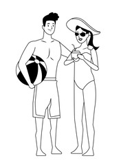 Young couple enjoying summer cartoons in black and white