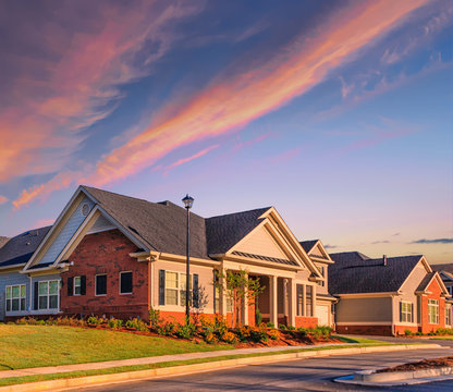 Sunrise Over New Homes in a Surburban Subdivision