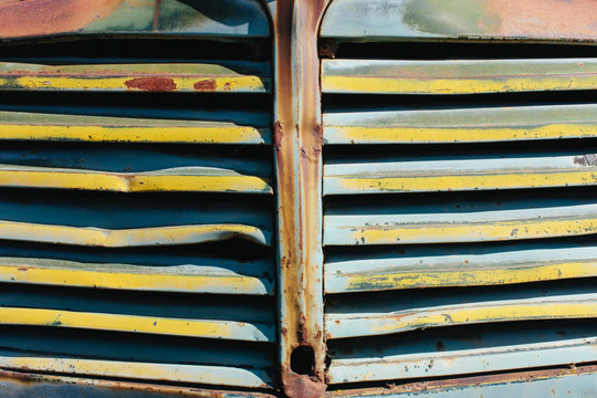Close up of front grille from abandoned antique truck,Close up of grill from abandoned antique truck