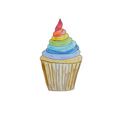 Rainbow watercolor cupcake LGBT Pride Flag Colored for Lesbian Gay Bisexual and Transgender Design Element