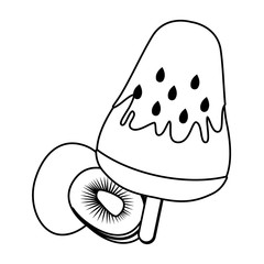 Kiwi ice cream and fruit in black and white