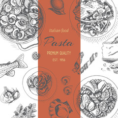 Vector illustration sketch - pasta. Card menu italian resraurant.