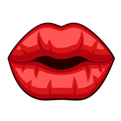Red lips closeup on a white. Logotype