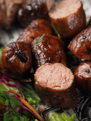 Grilled sausages and vegetables