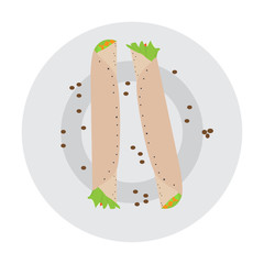 top view of a fajitas on a plate. Mexican food - Vector
