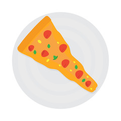 Top view of a pizza slice on a plate - Vector