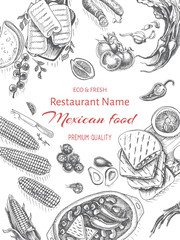 Vector illustration sketch - Mexican food. Card Menu mexican cuisine. vintage design template, banner.