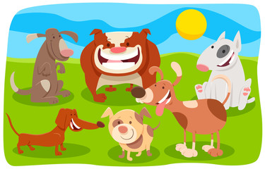 happy dogs and puppies cartoon characters group