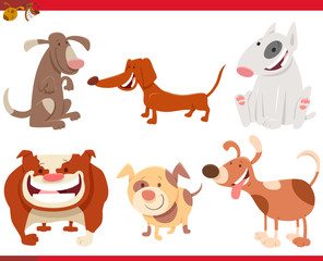 dogs and puppies cartoon characters set