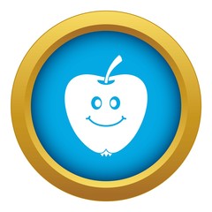 Smiling apple icon blue vector isolated on white background for any design