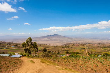 Kenya. Africa. Rift valley panorama. Views of the crater Longonot through the valley. Longonot national park. African rift. Landscapes of Kenya. Travelling to Africa.