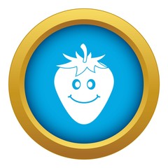 Ripe smiling strawberry icon blue vector isolated on white background for any design