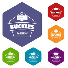 Buckle clothing icons vector colorful hexahedron set collection isolated on white 
