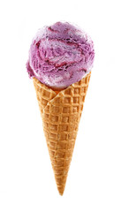 blueberry ice cream in waffle cone