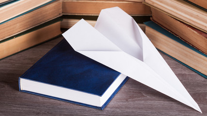 Set of old books with different views.