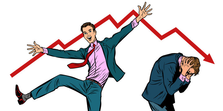 two businessmen. different emotions bankruptcy stock market crash