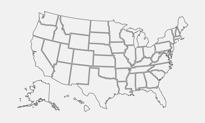 USA map outline. United States vector blank map. US line map template