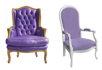 Purple gorgeous vintage armchairs isolated on white background