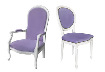Purple gorgeous vintage armchairs isolated on white background