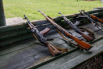military training. the weapon is at the ready. machine guns, rifles, and machine guns. all...