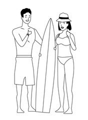 Young couple enjoying summer cartoons in black and white