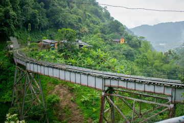 Fototapeta na wymiar Abandoned Railroad Bridge over a Valley in the Jungle in Colombia