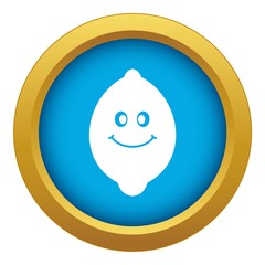 Smiling lemon fruit icon blue vector isolated on white background for any design