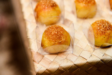 sweets in straw tray,  food background