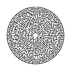 Maze in abstract style. Labyrinth game. Black maze circle. Black labyrinth. Maze symbol. Labyrinth isolated on white background.