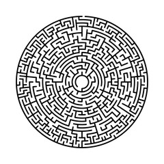 Maze in abstract style. Labyrinth game. Black maze circle. Black labyrinth. Maze symbol. Labyrinth isolated on white background.