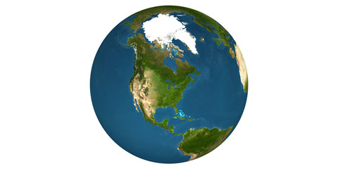 Earth world globe round from space white background